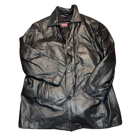 Vintage Phase 2 Men Genuine Leather Lined Heavy Coat L Black Jacket - Picture 1 of 5